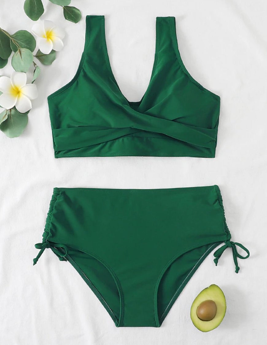 Damen-Wickelbikini-Set mit hoch taillierten, verstellbaren Hosen für Strandbekleidung
