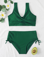 Damen-Wickelbikini-Set mit hoch taillierten, verstellbaren Hosen für Strandbekleidung