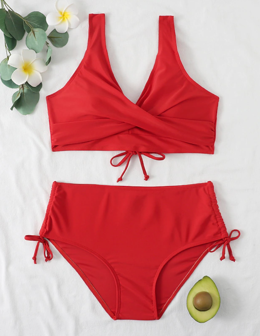 Damen-Wickelbikini-Set mit hoch taillierten, verstellbaren Hosen für Strandbekleidung