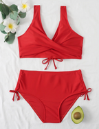 Damen-Wickelbikini-Set mit hoch taillierten, verstellbaren Hosen für Strandbekleidung
