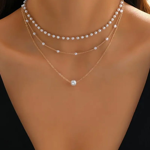Women’s Layered Pearl Chain Necklace