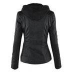 Damen Kapuzenjacke aus veganem Leder mit strukturierter Passform und Reißverschluss-Details