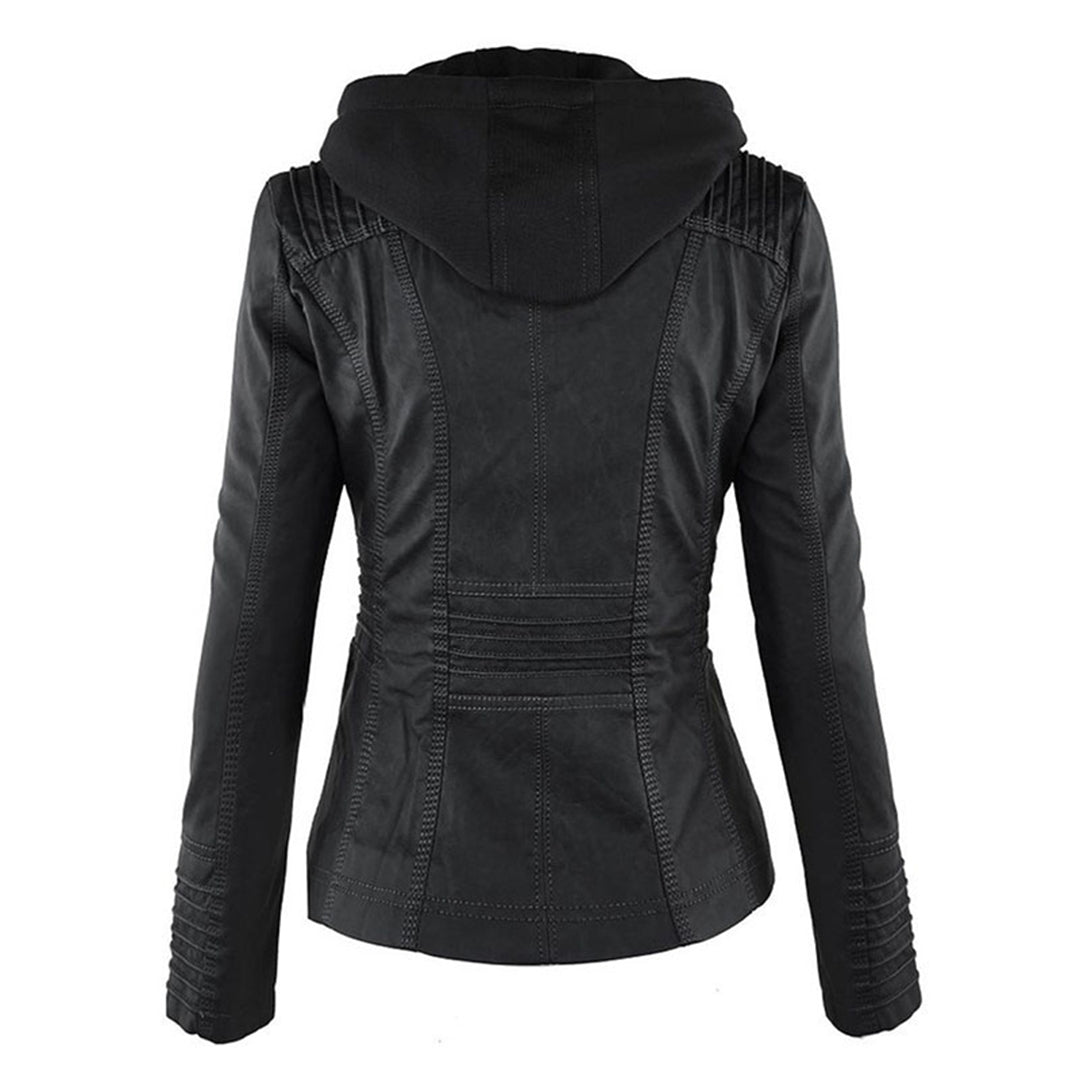 Damen Kapuzenjacke aus veganem Leder mit strukturierter Passform und Reißverschluss-Details