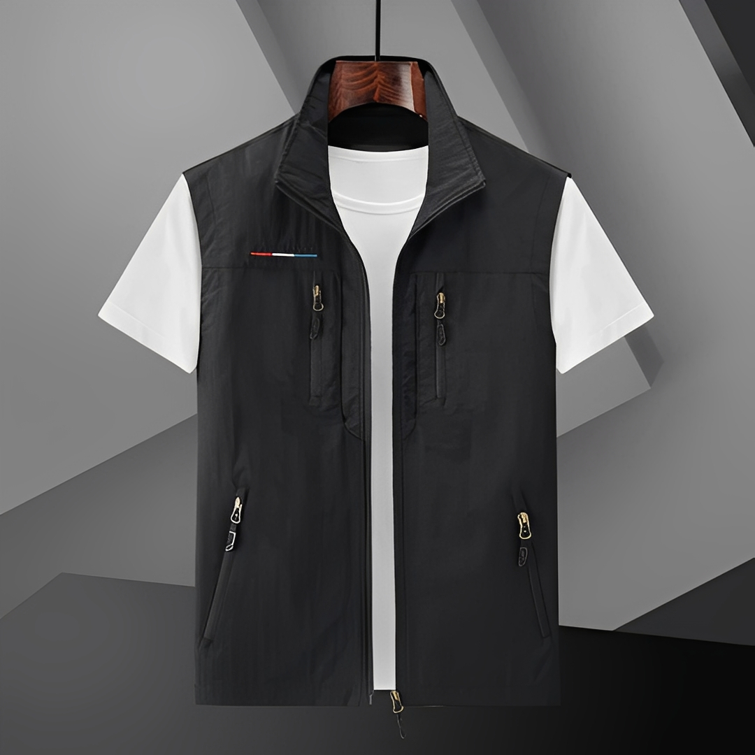 Gilet utilitaire léger pour homme avec multiples poches et fermeture éclair devant