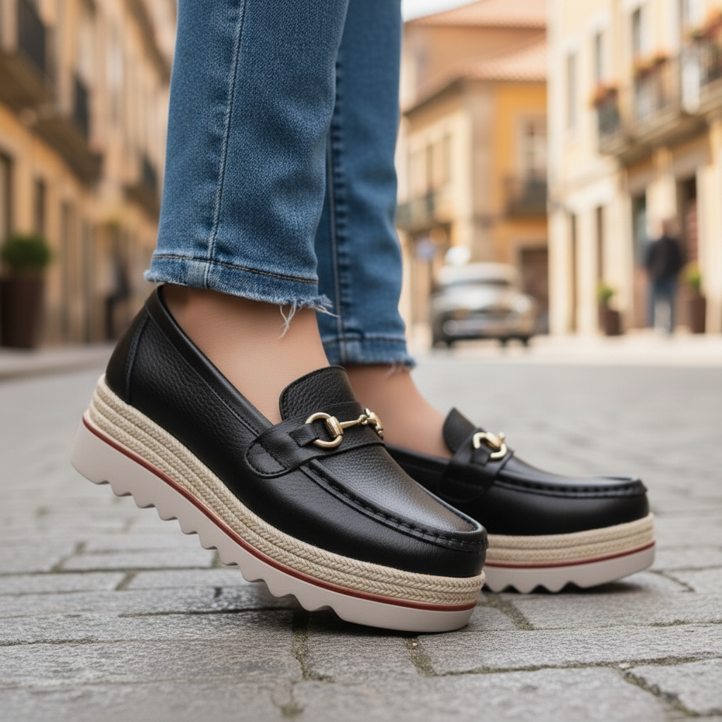 Dames loafers med plateau og hestebidspynt