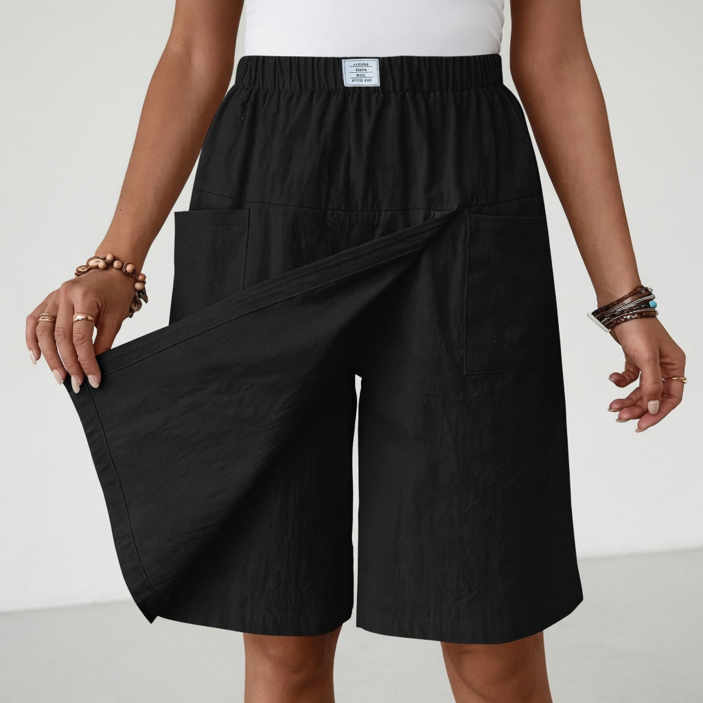 Short bermuda à jambes larges et taille haute pour femme avec poches utilitaires  