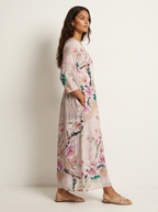 Women's Vintage Floral V-Neck Maxi Dress with Three Quarter Sleeves
