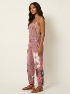 Women's Floral Embroidered Denim Overalls with Adjustable Shoulder Straps