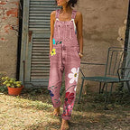 Women's Floral Embroidered Denim Overalls with Adjustable Shoulder Straps