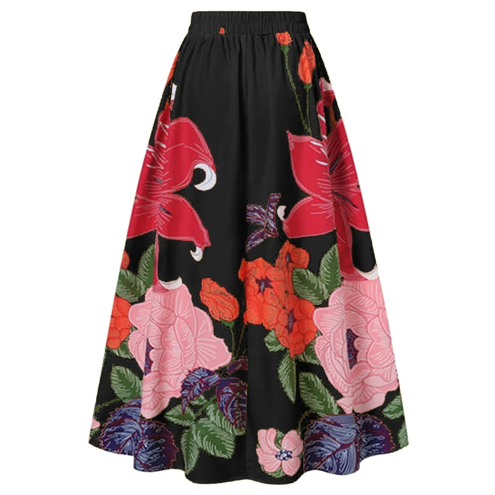 Women's High Waist Floral Print Flowing Maxi Skirt