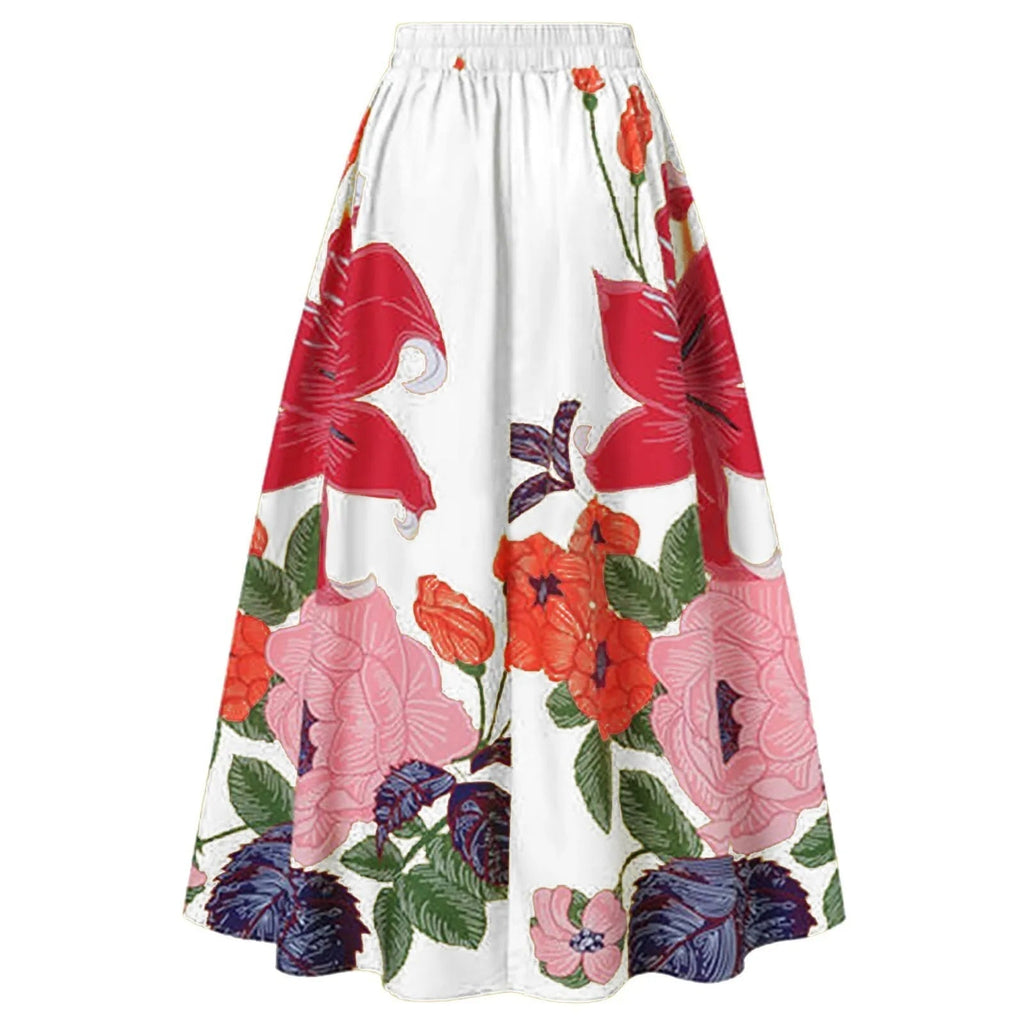 Women's High Waist Floral Print Flowing Maxi Skirt