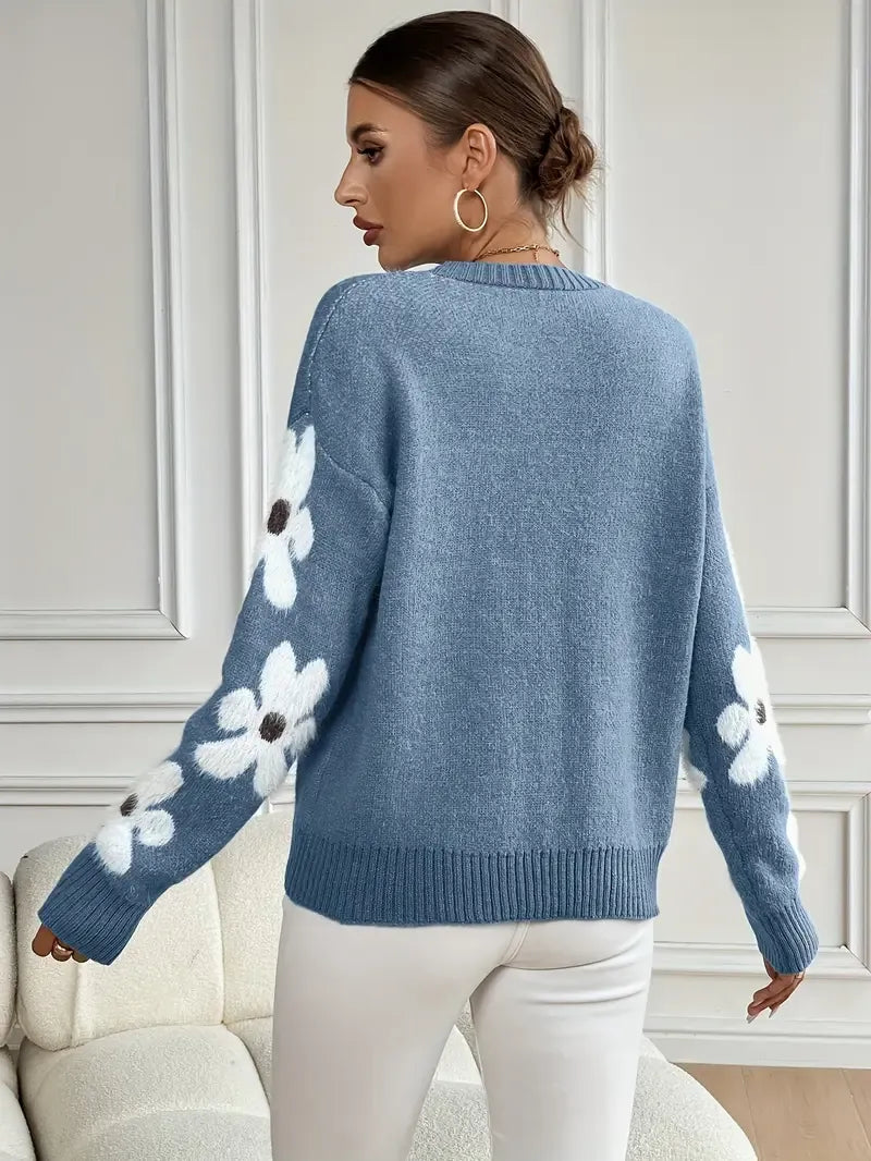 Women's Daisy Sleeve Crew Neck Knit Sweater