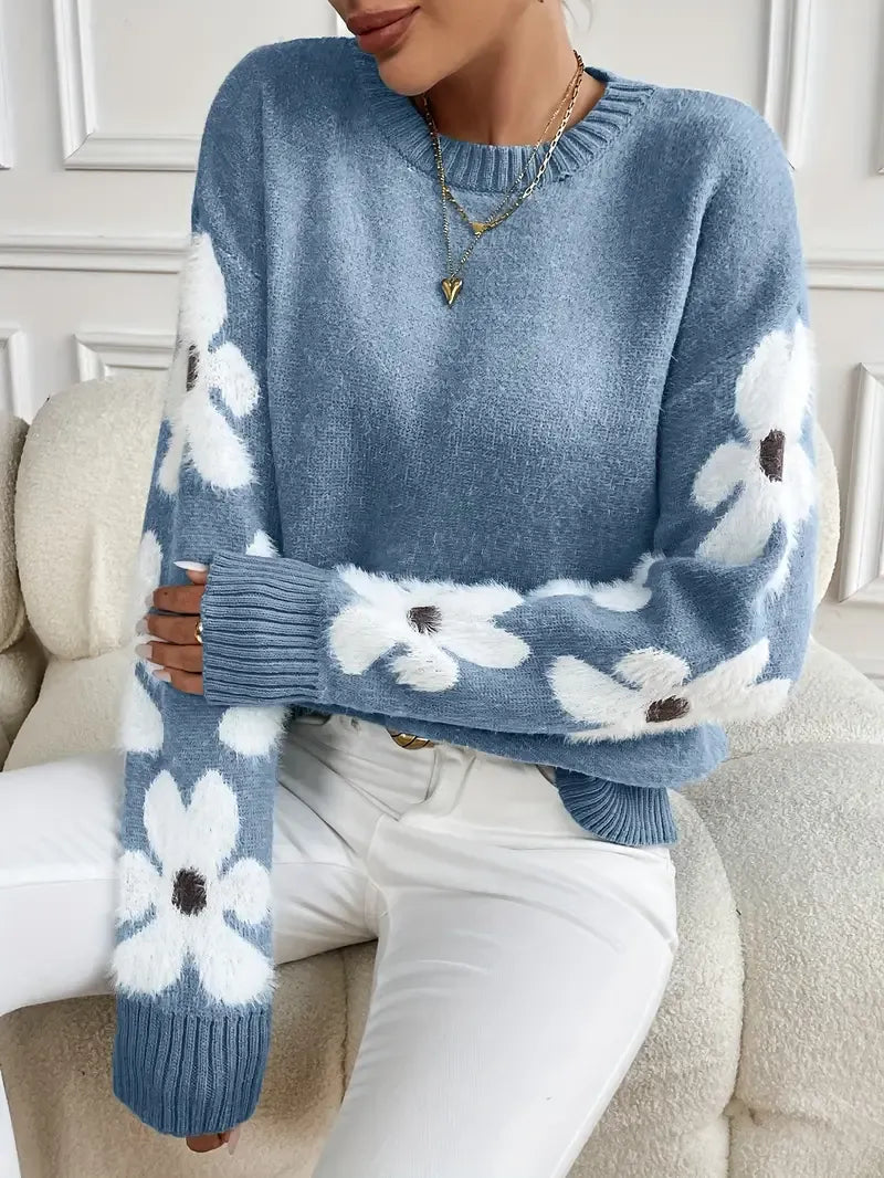 Women's Daisy Sleeve Crew Neck Knit Sweater