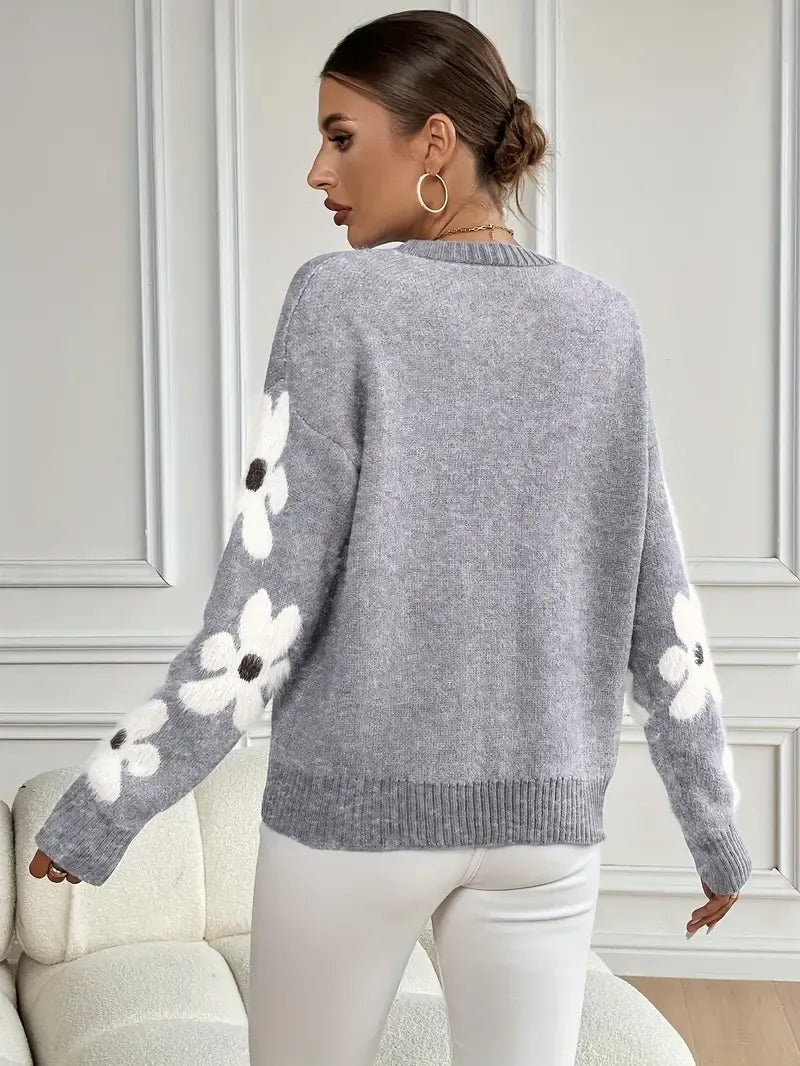 Women's Daisy Sleeve Crew Neck Knit Sweater