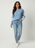 Women's Daisy Sleeve Crew Neck Knit Sweater