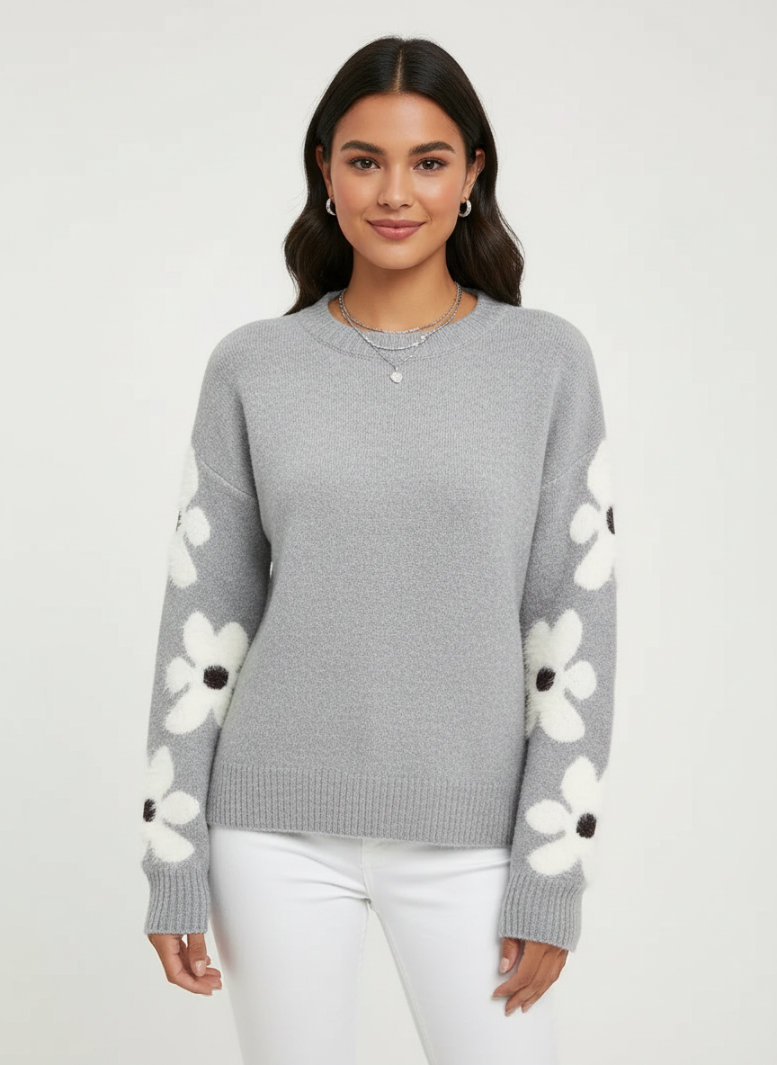 Women's Daisy Sleeve Crew Neck Knit Sweater