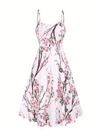 Women's Floral Print Faux Wrap Long Sleeve Midi Dress with Waist Tie