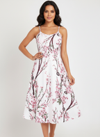 Women's Floral Print Faux Wrap Long Sleeve Midi Dress with Waist Tie