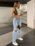 Damen zerrissene Denim-Jeans mit lockerem Schnitt für lässigen Streetstyle