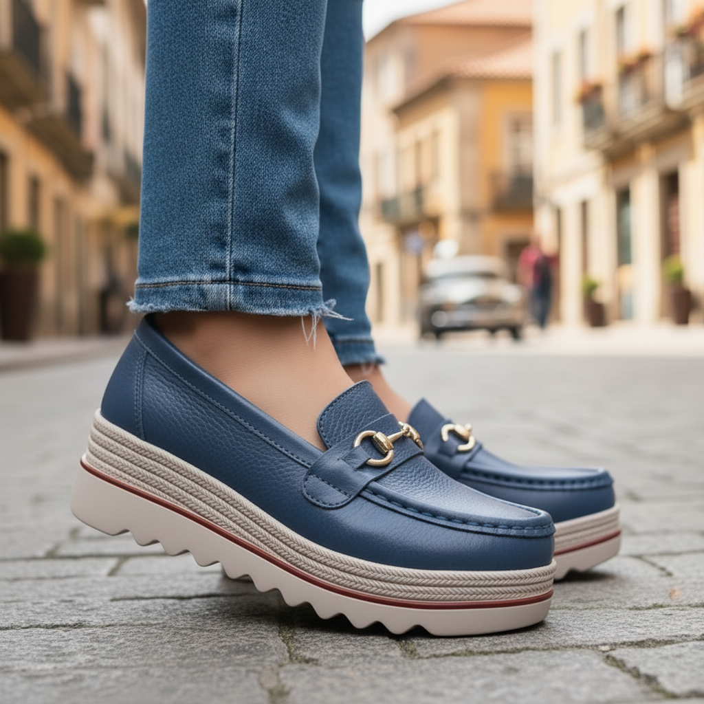 Dames loafers med plateau og hestebidspynt