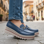 Dames loafers med plateau og hestebidspynt