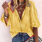 Women's Bohemian Printed Button Front V-Neck Relaxed Fit Blouse
