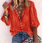 Women's Bohemian Printed Button Front V-Neck Relaxed Fit Blouse