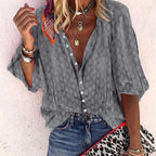 Women's Bohemian Printed Button Front V-Neck Relaxed Fit Blouse