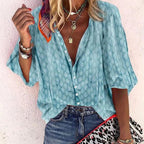 Women's Bohemian Printed Button Front V-Neck Relaxed Fit Blouse