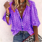 Women's Bohemian Printed Button Front V-Neck Relaxed Fit Blouse