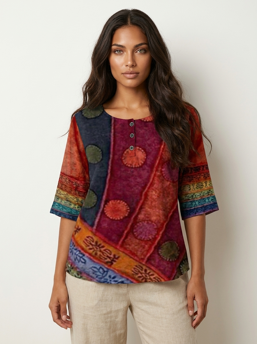 Women's Bohemian Artistic Print Half Sleeve Casual Blouse