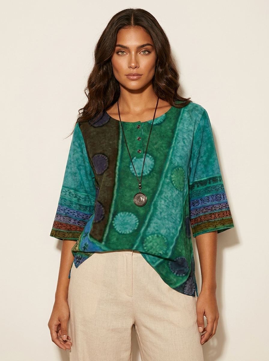 Women's Bohemian Artistic Print Half Sleeve Casual Blouse