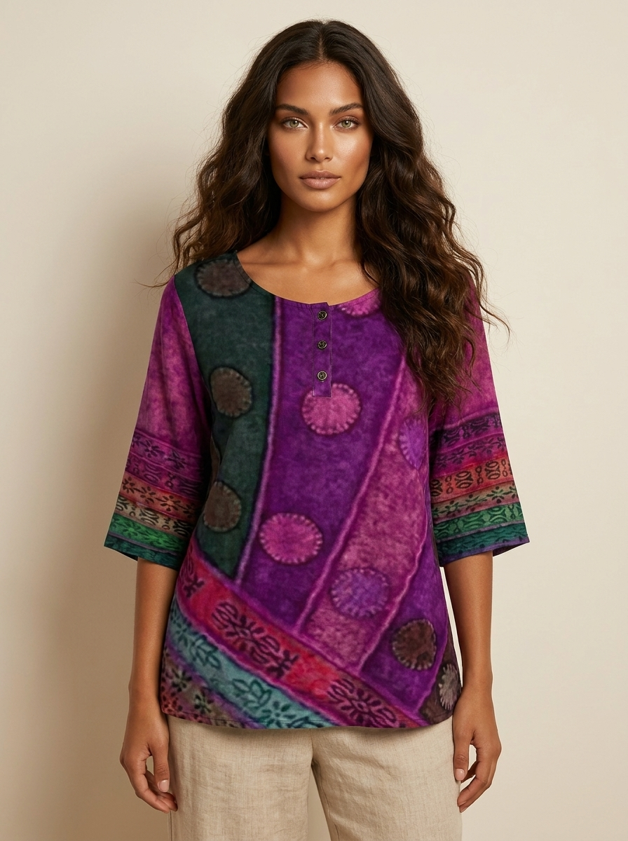 Women's Bohemian Artistic Print Half Sleeve Casual Blouse