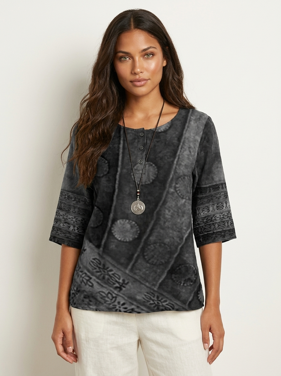 Women's Bohemian Artistic Print Half Sleeve Casual Blouse