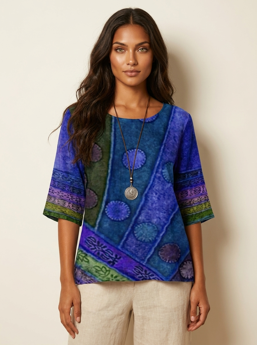 Women's Bohemian Artistic Print Half Sleeve Casual Blouse
