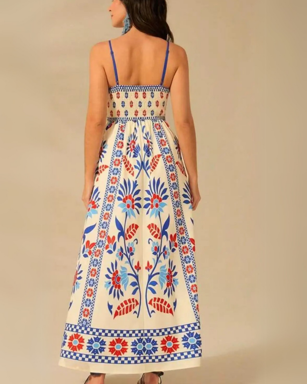Women's Bohemian Floral Print Sleeveless Spaghetti Strap Maxi Dress