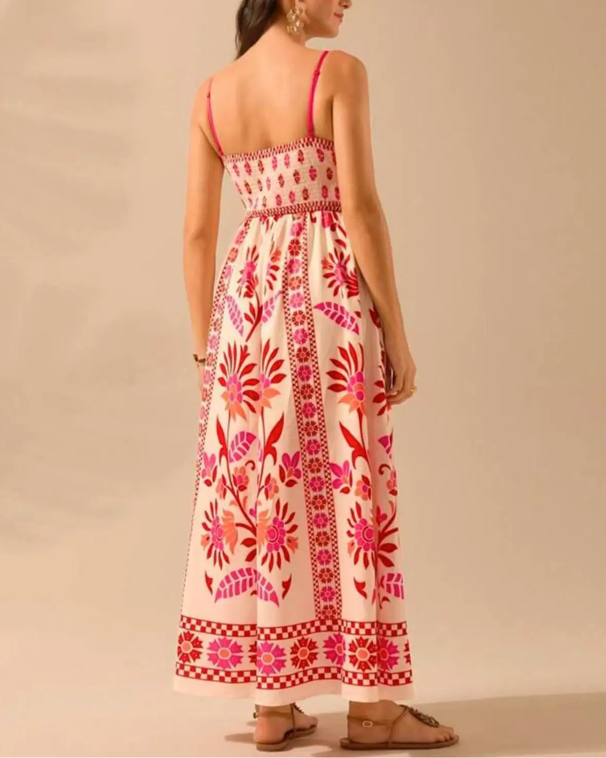 Women's Bohemian Floral Print Sleeveless Spaghetti Strap Maxi Dress