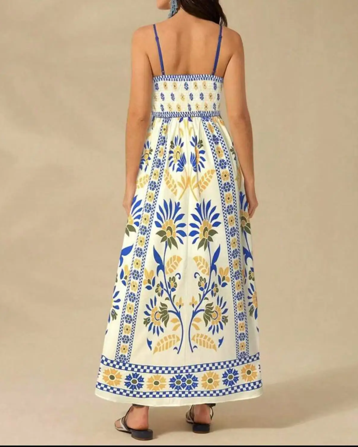 Women's Bohemian Floral Print Sleeveless Spaghetti Strap Maxi Dress