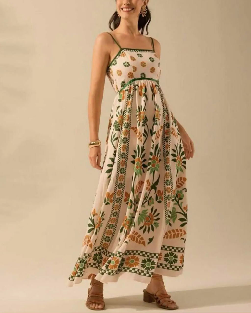 Women's Bohemian Floral Print Sleeveless Spaghetti Strap Maxi Dress