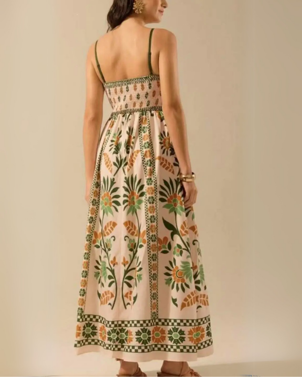 Women's Bohemian Floral Print Sleeveless Spaghetti Strap Maxi Dress