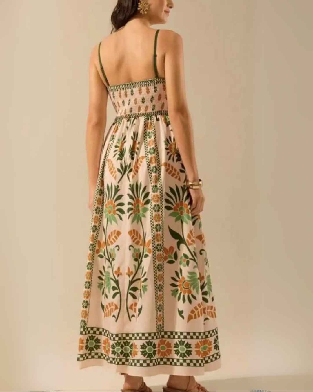 Women's Bohemian Floral Print Sleeveless Spaghetti Strap Maxi Dress