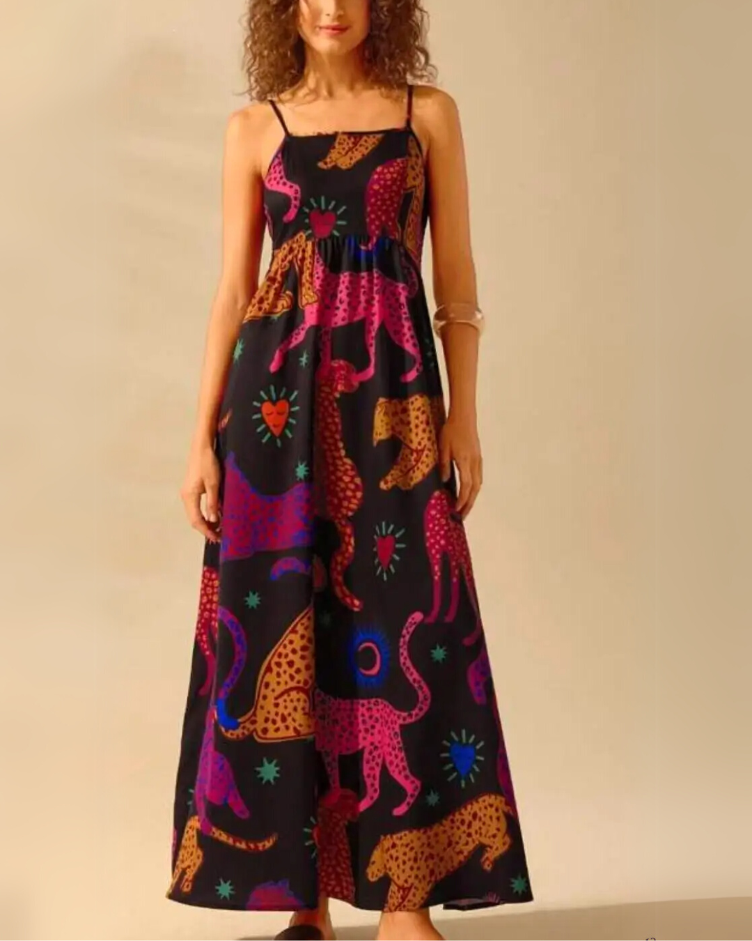 Women's Bohemian Floral Print Sleeveless Spaghetti Strap Maxi Dress