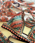 Women's Bohemian Printed High Waist Bikini Set with Sheer Cover-Up