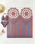 Women's Bohemian Printed High Waist Bikini Set with Sheer Cover-Up