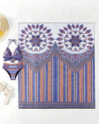 Women's Bohemian Printed High Waist Bikini Set with Sheer Cover-Up
