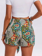 Women's Bohemian Paisley Wrap Tie High Waist Casual Shorts