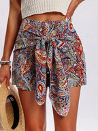 Women's Bohemian Paisley Wrap Tie High Waist Casual Shorts