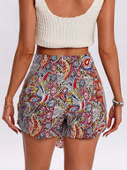 Women's Bohemian Paisley Wrap Tie High Waist Casual Shorts