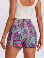 Women's Bohemian Paisley Wrap Tie High Waist Casual Shorts
