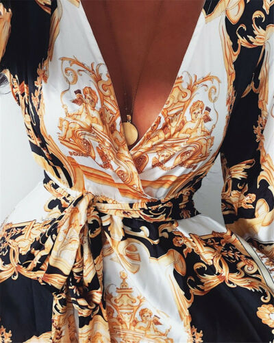 Maxikleid für Damen mit Barockmuster und langen Ärmeln